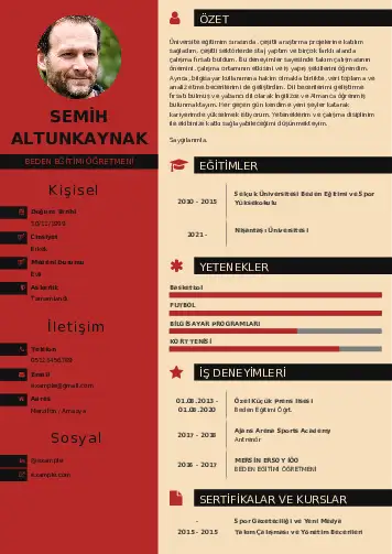 Beden Eğitimi Öğretmeni CV Örnekleri cv indir